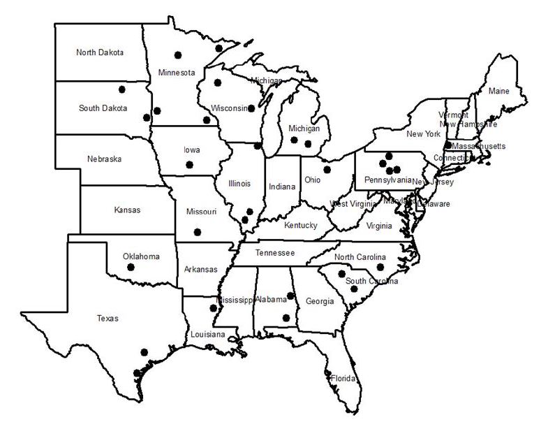 Map of US Fawn Studies