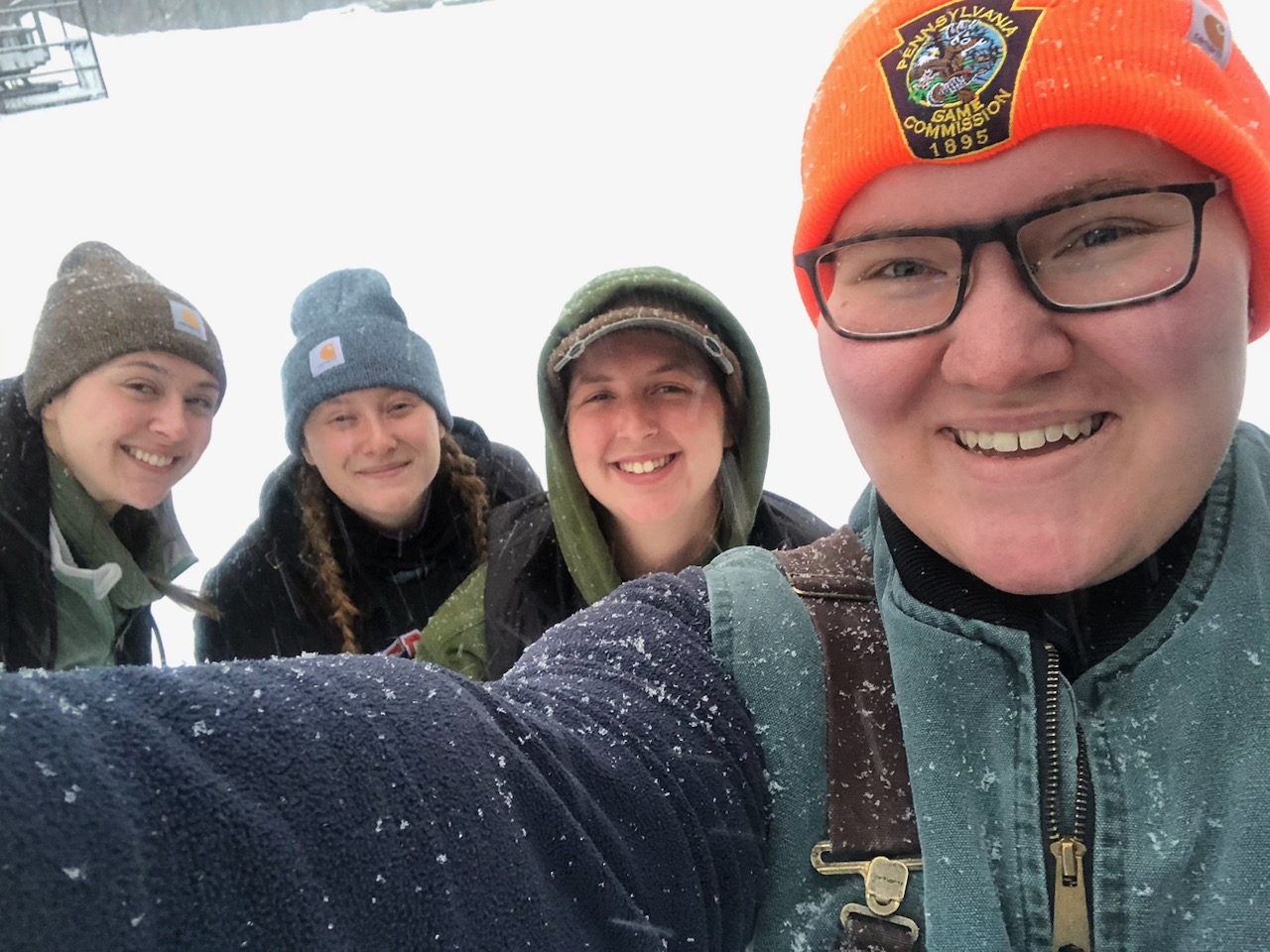 Selfie of crew members in the snow