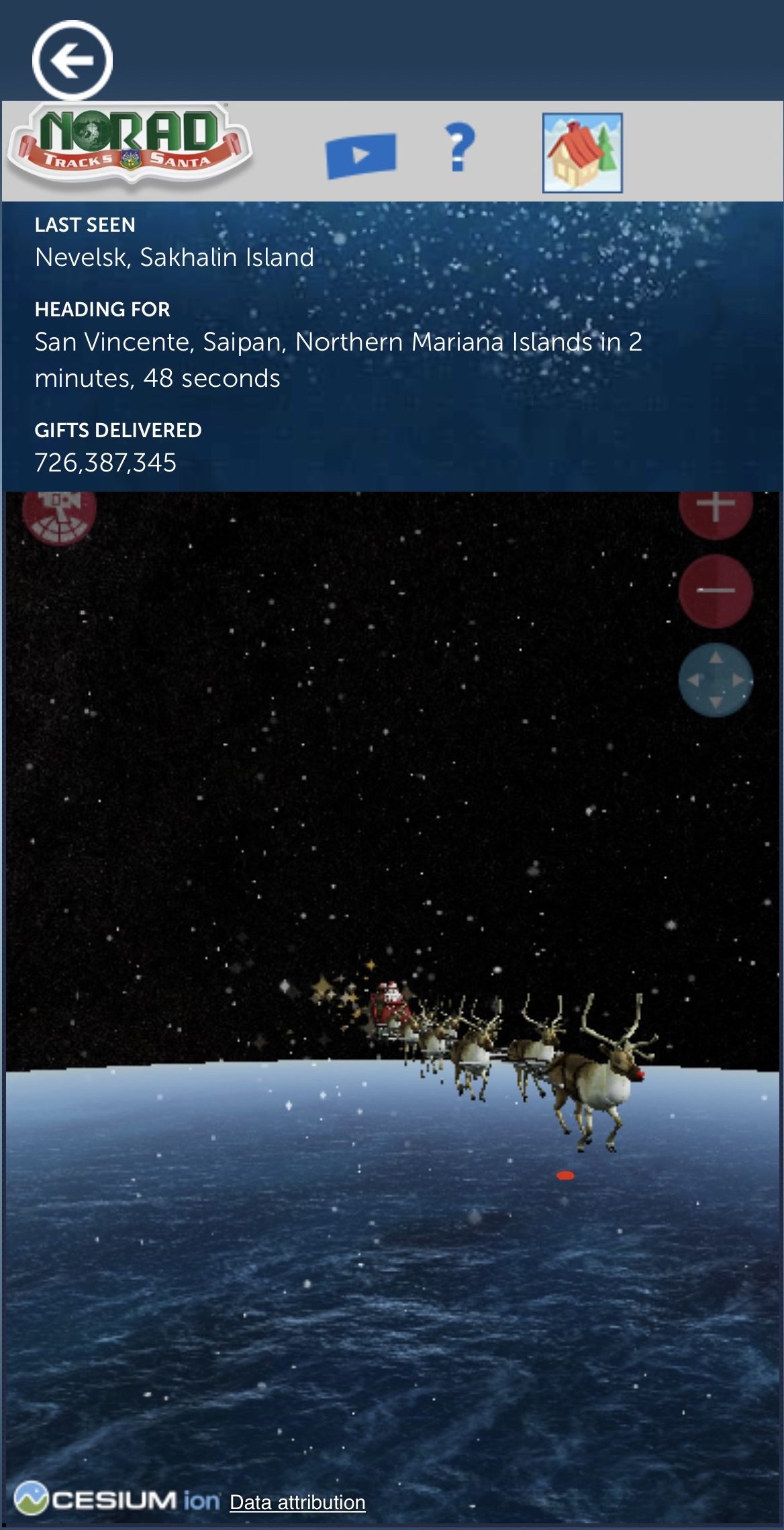 screenshot of NORAD Santa Tracker